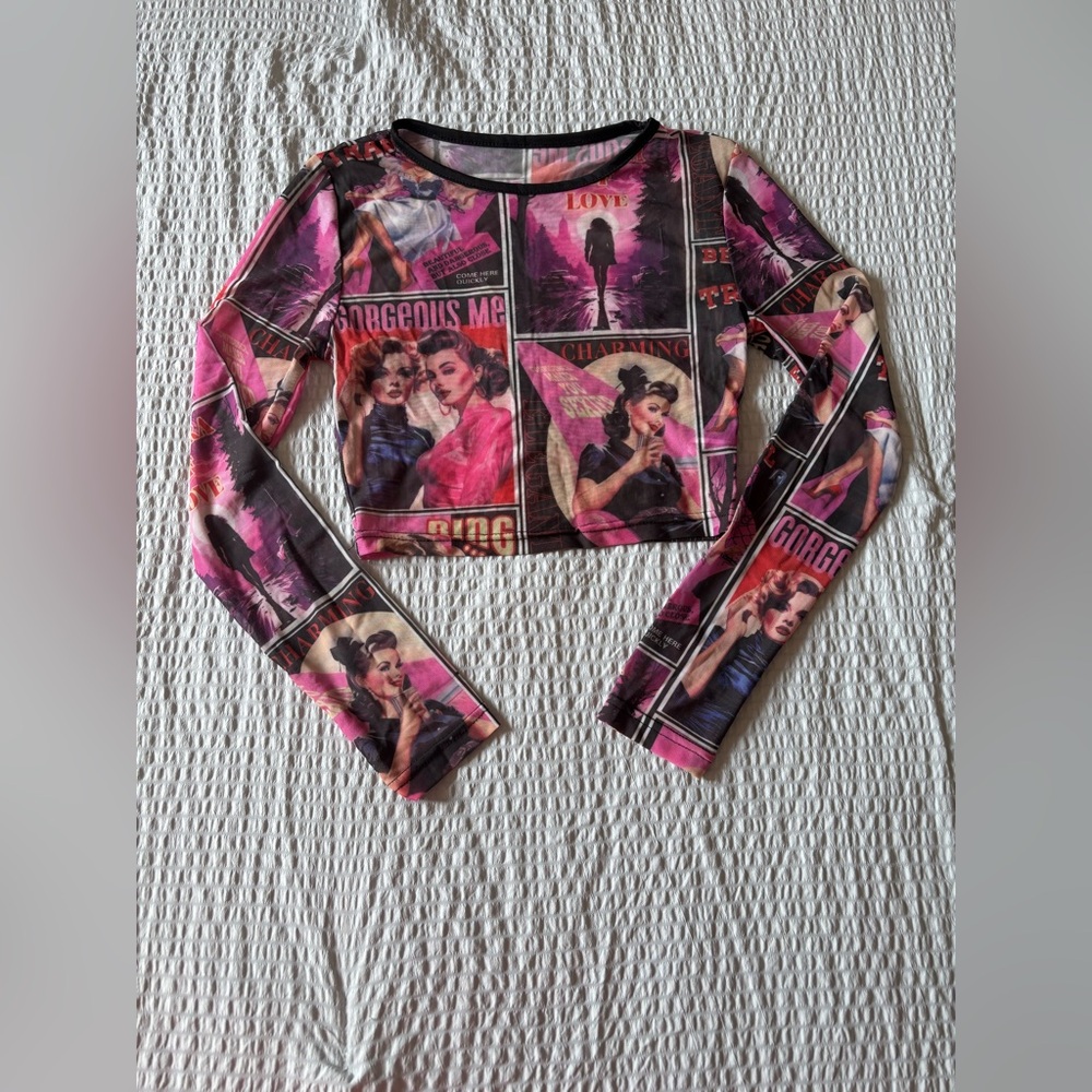 SHEIN Multicolor Graphic Mesh Top